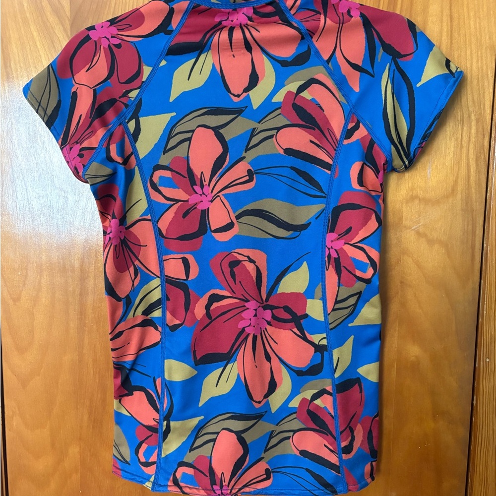 O'Neill Blue Orange Red Green Short Sleeve Swim Shirt Rash-guard Size M - Picture 2 of 7